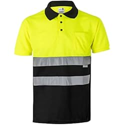 Polos De Trabajo Velilla VELILLA 173; Polo Bicolor Manga Corta AV; Color Negro y Amarillo Flúor; Talla L
