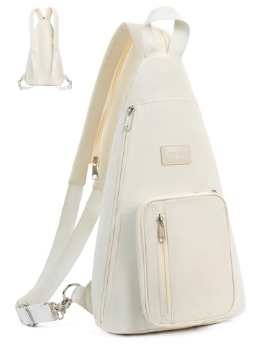 Telena Sling Bag Crossbody Backpack for Women Men 2 in 1 Lightweight Chest Bag Casual Daypack Backpacks for Travel Hiking Beige