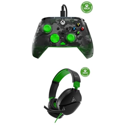 Turtle Beach Wired Xbox Bundle (Ghost Black Camo/Green): Rematch Core Gaming Controller, Licensed for Xbox, Audio Controls, Rumble Motors, Impulse Triggers, Companion App + Recon 70 Gaming Headset