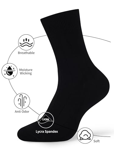 Mens Dress Socks Soild Ribbed Crew Socks Combed Cotton Anti Odor Size 8-133