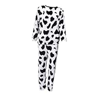 Garneck Flanell Schlafanzug Damen Langarm Warmes Kuh Design Niedlicher Cartoon Pyjama für Mädchen Komfortable Freizeit Hauskleidung für Herbst und Winter