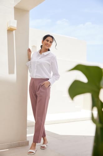 Image of SAADAA Women Cotton Pant Regular Slim Fit Mid Rise Trouser, Pocket Pants for Office School Formal Casual Daily Use