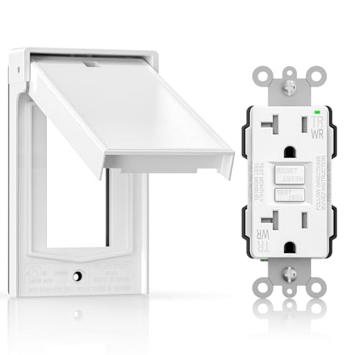 ELEGRP Outdoor GFCI Outlet with Cover, Weather Resistant GFCI Receptacle and Wall Plate, 20 Amp Self-Test GFI Electrical Outlet, Thinner Design Ground Fault Receptacle, UL Listed, Matte White, 1 Pack