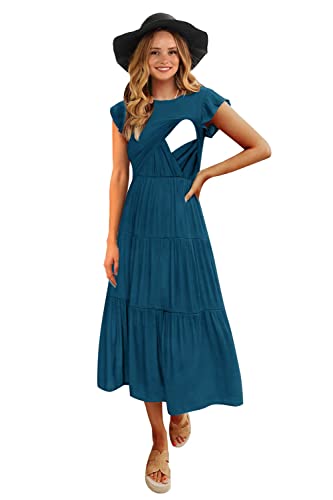 Image of CzzzyL Womens Flutter Short Sleeve Smocked Tiered Nursing Dress for Breastfeeding