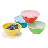 Oggi Melamine 4-Piece Ribbed Prep Bowl Set with Lids, Assorted Colors