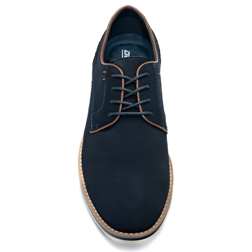 Men's Classic Oxford Casual Shoes, Navy Blue Suede PU with Brown Trim, Comfort TPR Sole4
