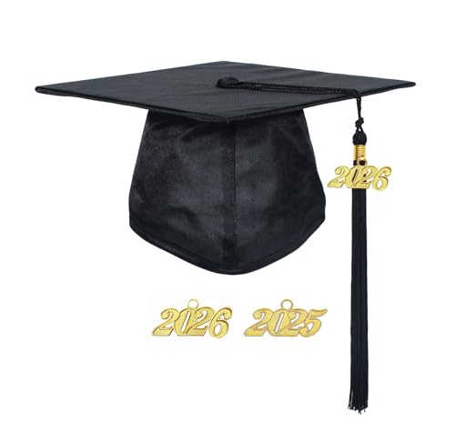 MyGradDay Kindergarten Shiny Graduation Cap with 2025 and 2026 Tassel Preschool Kids for Unisex Adjustable Elastic Black