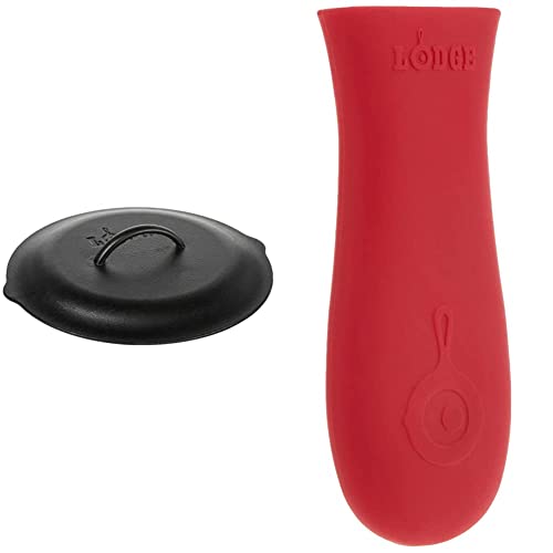 Lodge 12-inch Cast Iron Lid & Silicone Hot Handle Holder - Red He...