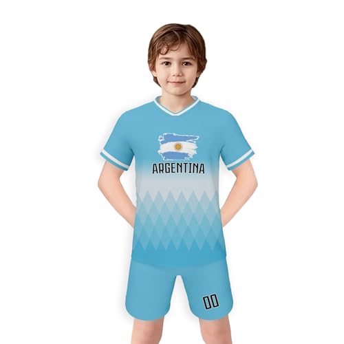 WM FußBall Conjunto de chándal para Hombre, niño, niña, Camiseta de Entrenamiento, Manga Corta y pantalón Corto. (Light Blue, /)