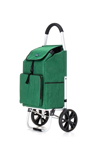 Large Lightweight Shopping Trolley with Wheels 64L Grocery Cart with Handle Heavy-Duty & Collapsible for Easy Storage Ideal for Shopping Laundry & Travel (Green)