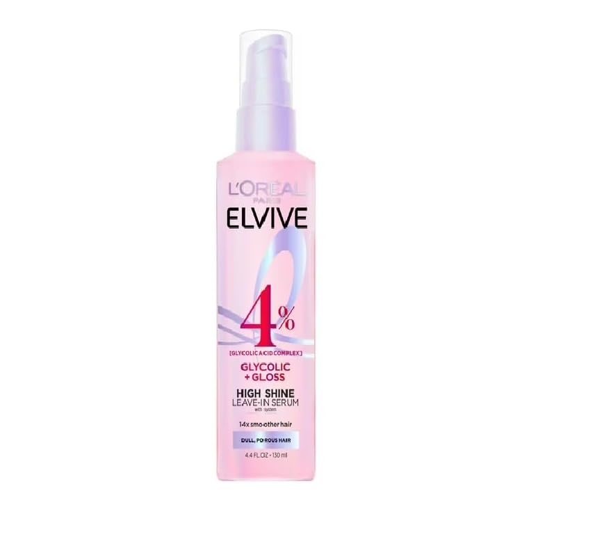 L'Oreal Paris Elvive Glycolic + Gloss High Shine Leave-In Hair Serum, Smooths Dull, Porous Hair Into High-Shine, Glossy Hair, 4.4 Fl Oz (Pack of 2)
