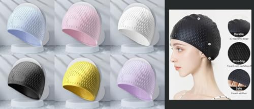 Image of First Lens Silicon Bubble Dot Swim Cap, Swimming Cap for Long & Short Hair, Cover Ears to Keep Hair Dry, Waterproof Swim Caps, Anti-Slip Comfortable -Adults Men & Women (Pink)