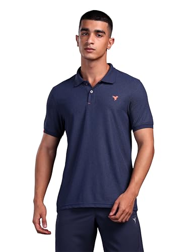Image of TECHNOSPORT Men's Polyester Slim Fit Self-Design Short Sleeve Polo Matpiq T-Shirt with Anti Microbial, Techno Dry for Regular and Casual Use