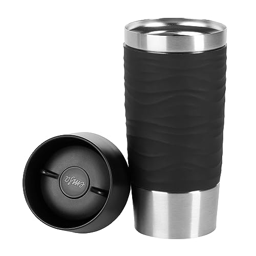 Foto von EMSA N2010500 TRAVEL MUG WAVES Isolierbecher 0,36 L Schwarz - bis zu 4h heiß und 8h kalt, 100% dichter Thermobecher, Kaffee to Go, 360°-Trinköffnung, Quick Press Verschluss