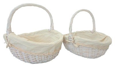 Juego de 2 Cestas de Mimbre Ovaladas Beig. Cestas de Decoración para Bodas, bautizos y comuniones.