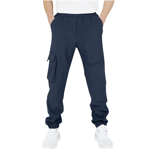 Boys Cargo Pants Elastic Waist Baggy Joggers with Multi Pockets School Uniform Pant Active Wear Size 3-13 Years