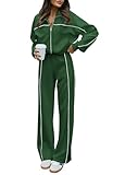 BTFBM Women's Two Piece Tracksuit Fall 2025 Long Sleeve Zip Up Sweatshirt Long Pants Outfits Jogger Sweatsuit Sets(Dark Green,Large)