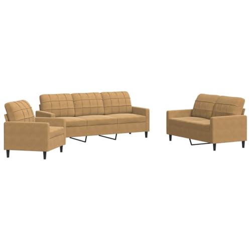 Gecheer 3-TLG. Sofagarnitur Sessel Couch Sofa Wohnzimmersofa Couchgarnitur Designsofa Sitzmöbel Polstermöbel mit Kissen Braun Samt 3278358 – Bild 3