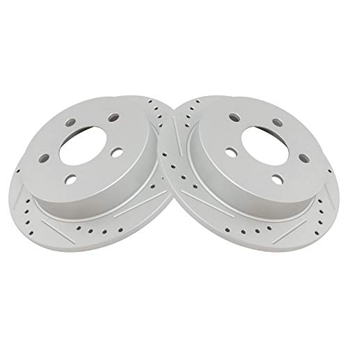 Image of TRQ Performance Rear Brake Pad and Rotor Set Ceramic Coated Drilled Slotted Wear Sensor Compatible with 1999-2004 Oldsmobile Alero 1999-2005 Pontiac Grand Am
