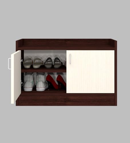 Image of SPECIALITY PANELS Wooden Shoe Cabinet with Cushion Seating Bench Shoe Rack with Doors Spacious Storage Shelves Entryway Shoe Organizer Cabinet for Home Living Room Bedroom Hallway | DIY Assembly
