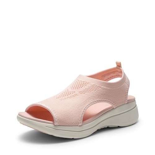 DREAM PAIRS Sandali Sportivi da Donna Lavorati a Maglia Scarpe Basse Traspiranti con Suola in EVA Leggera per Camminare Spiaggia Viaggi,Size 40,Arrossire,DWUMST2508