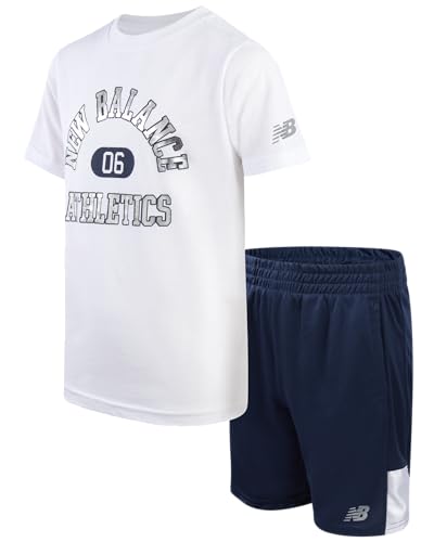 New Balance Boys Athletic Shorts Set - 2 Piece Cotton Blend Jersey Shirt and Active Basketball Shorts for Boys (Sizes: 8-12)