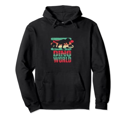 T-Rex Dinosauro Rosso Verde Retro Tramonto Dino World Felpa con Cappuccio