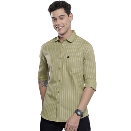 Image of The Indian Garage Co Men Regular Fit Striped Full Sleeves Cutaway Collar Casual Shirt