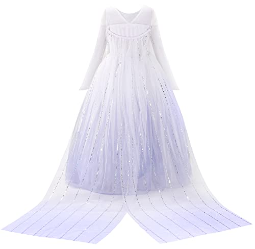 JerrisApparel Mädchen Prinzessin Kostüm Schnee Party Kleid Halloween Verkleidung (5 Jahre, Weiß mit Zubehör)