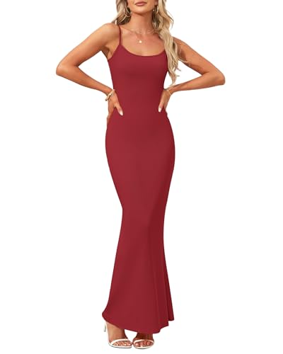 Image of AUSELILY Womens Bodycon Maxi Dress Square Neck Sexy Slip Long Dress | Sleeveless slip design with a long skirt line, Going out dress for celebrations, Style with heels