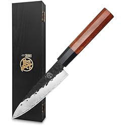 MITSUMOTO SAKARI 5.5-Inch Japanese Paring Knife, 3-layer 9Cr18MoV steel | Fruit Peeling and Trimming, Small Vegetable Prep, Petty Knife Control, Octagonal Rosewood Handle, Sandalwood Box