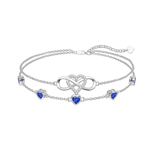 Image of Dorunmo 925 Sterling Silver Infinity Heart Birthstone Anklet Bracelets for Women Best Mother's Day Birthday Jewelry for Wife Girlfriend Mom Her