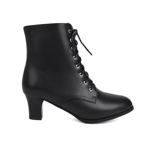 Women's Wide Width Ankle Boots, Extra Wide Mid Heel Side Zipper and Lace Up Short Booties for Party Dating Leisure Daily Life2