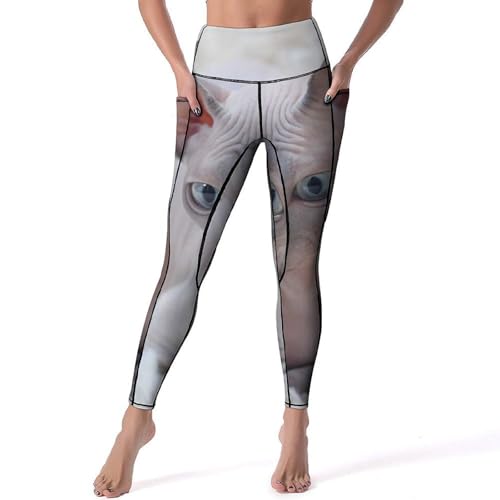 Legging de sport taille haute femme pantalon yoga fitness gym jogging avec motif chat sans poils