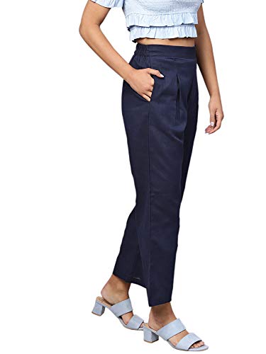 Image of INDO ERA Women's High Rise Cotton Solid Regular Fit Palazzo(Ie14Pl1Bl1097)