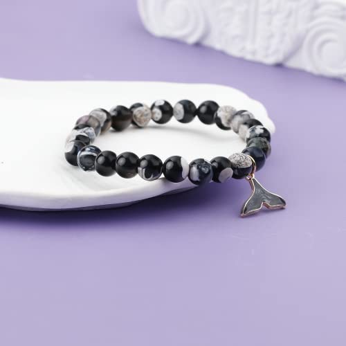 MollyQueen Orca Agate Crystal Bracelets Bead Bracelets for Women, 8mm Natural Stretch Chakra Bracelet Ocean Bracelet Jewellery Gift Bring Luck Prosperity Happiness.3
