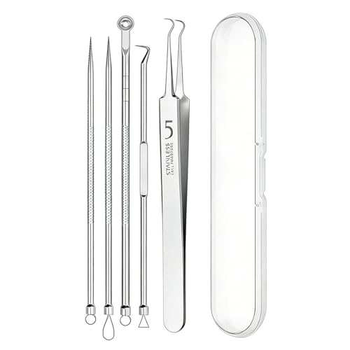 ZUWIJEQ 5 Pcs Herramientas Para Eliminar Espinillas, Quita Puntos Negros, Limpieza Facial, Puntos Negros Aguja Extractor Limpiador Para Limpiador De Acne, Poros, Granos, Extractor De Acné Kit