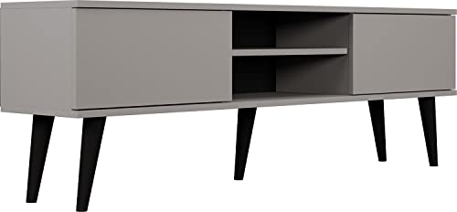 WFL GROUP TV-Schrank - Skandinavisch Fernsehtisch bis 70 Zoll - TV-Lowboard für Wohnzimmer 120 oder 160 cm - mit Holz Füße und 2 Türen - 160 cm - Chinchilla Grau