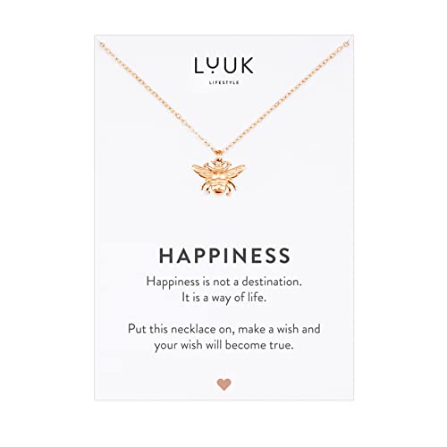 LUUK LIFESTYLE 20” Necklace with bee pendant and HAPPINESS card,