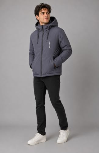 Image of SANE Men's Hooded Puffer Jacket, Quilted Winter Coat, Warm and Lightweight, Detatchable Cap