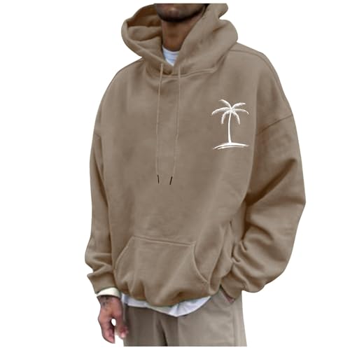 Sweat à capuche café homme motif palmier en taille XS avec poche