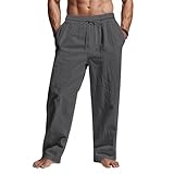 Puimentiua Men Casual Cotton Linen Pants, Elastic Drawstring Waist Summer Trousers Loose Fit Lightweight Beach Lounge Pants (3XL, Dark Grey)