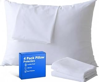 Pillow Protectors 4 Pack Anti Allergy Feather Bed Bug Proof 50x75cm – Non-Noisy Pillow Protectors with Zipped Closure Anti Dust Mite, Mildew Proof Anti Bacterial Zipped Pillow Protector, White
