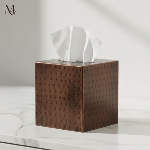 Monarch Abode Tissue Box Cover Square – Hand Hammered Antique Copper Metal Tissue Holder Box for Bathroom Accessory, Aesthetic Decorative Facial Napkin Cube for Modern Home Decor - Image 5