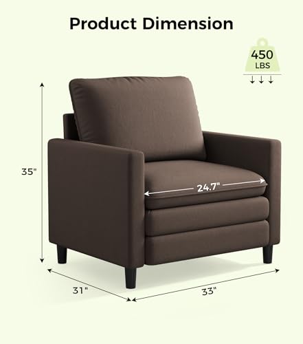 Image of Welzona 3-Layers Cloud Accent Chair, 33 inch Reading Chair, Teddy Arm Chairs | Comfy Teddy Fabric, Washable Covers, Tool-Free Setup, All-wood Couch Chair for Living Room, Bedroom, Reading Nook, Brown