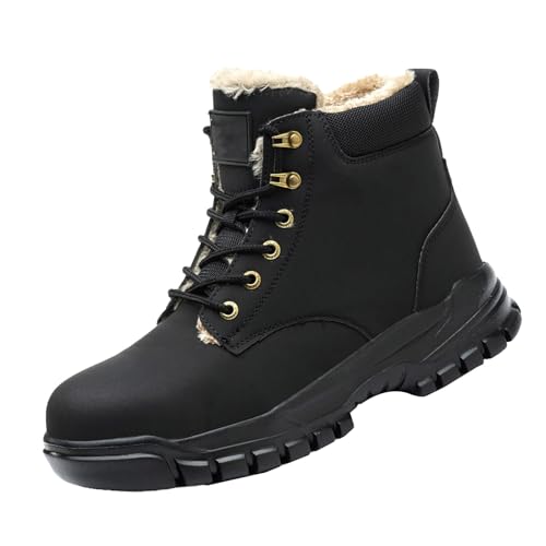 Botas para hombre, aisladas, antipinchazos, zapatos de seguridad de trabajo, antideslizantes, para construcción, botas de trabajo de piel suave, Black, 42 1/3 EU