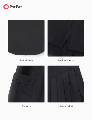 Image of PATPAT Girls Tennis Skirt Sets Moisture Wicking Tank Tops and Pleated Skirts 2 Piece Outfits Activewear Sets 5-12 Years