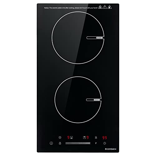 ECOTOUCH Induction Cooktop 2 Burner 12 inch with Booster 3500W Built-in Glass Ceramic Electric Induction Burner Drop in Hot Plate 12' Induction Cooktop,True High Power