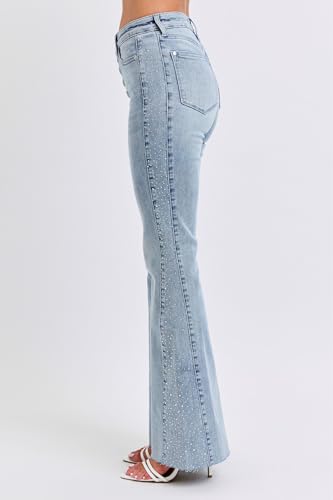 Judy Blue Mid-Rise Light Wash Flare Jeans with Rhinestone Side Panel – Stylish Flared Fit, Sparkling Details, 888952