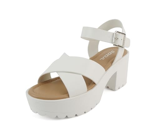 Image of Soda inchJoey inch ~ Women Open Toe Criss Cross Strap Mid Heel Sandal with Adjustable Ankle Strap